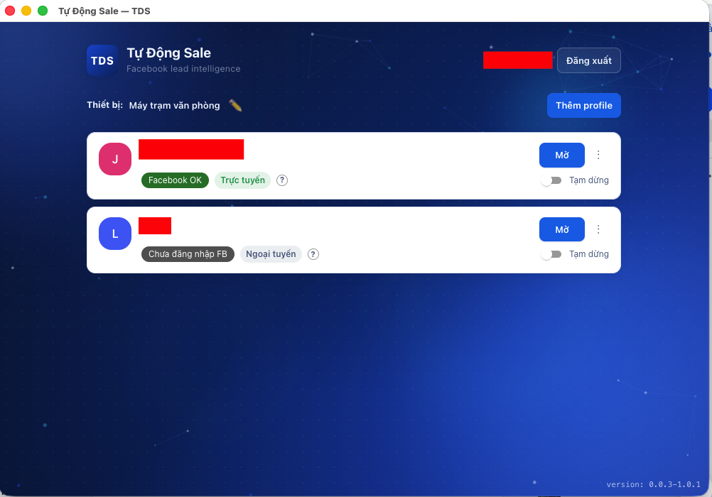 App Tự Động Sale — quản lý profile