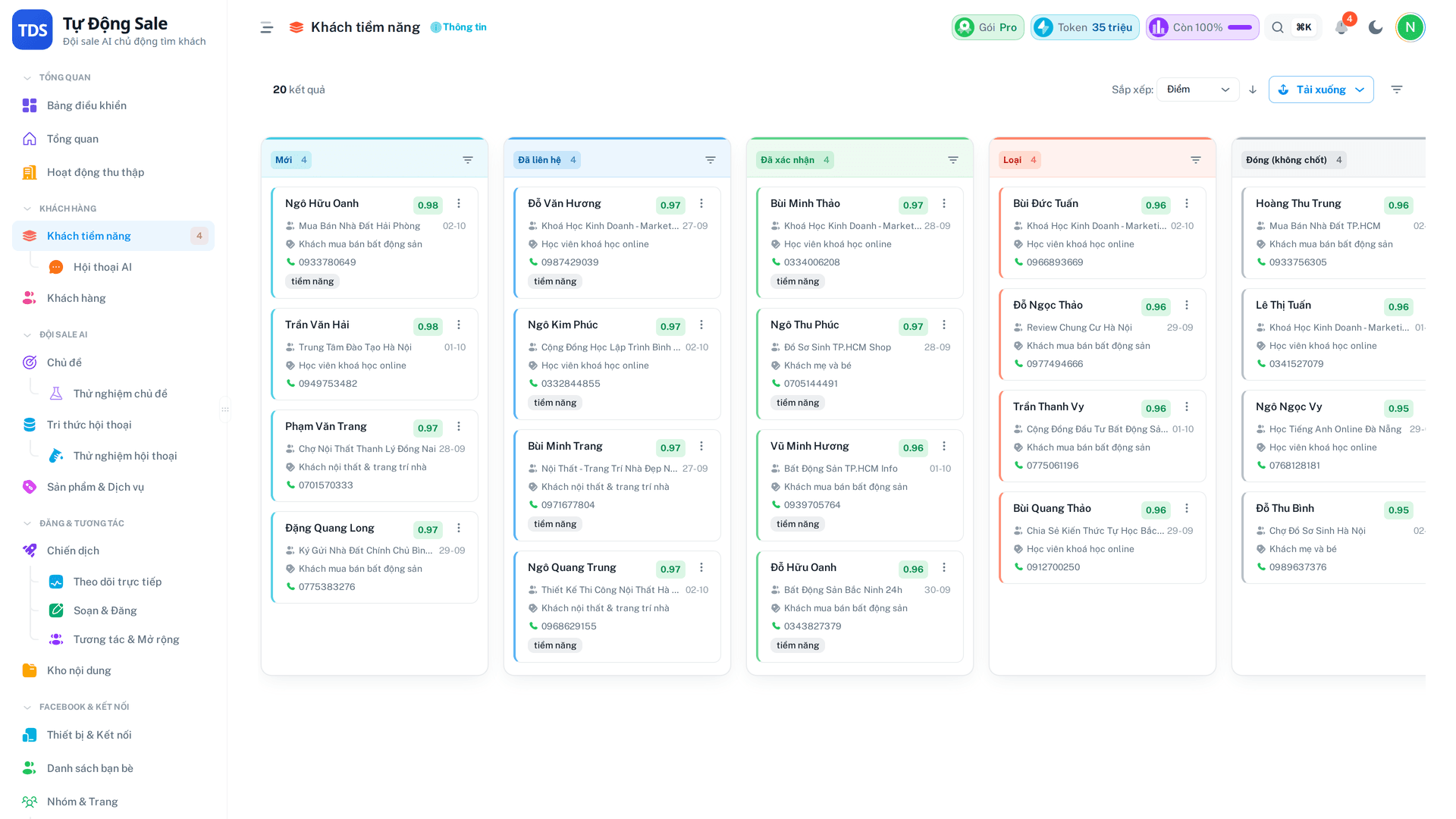 Bảng Kanban Khách tiềm năng